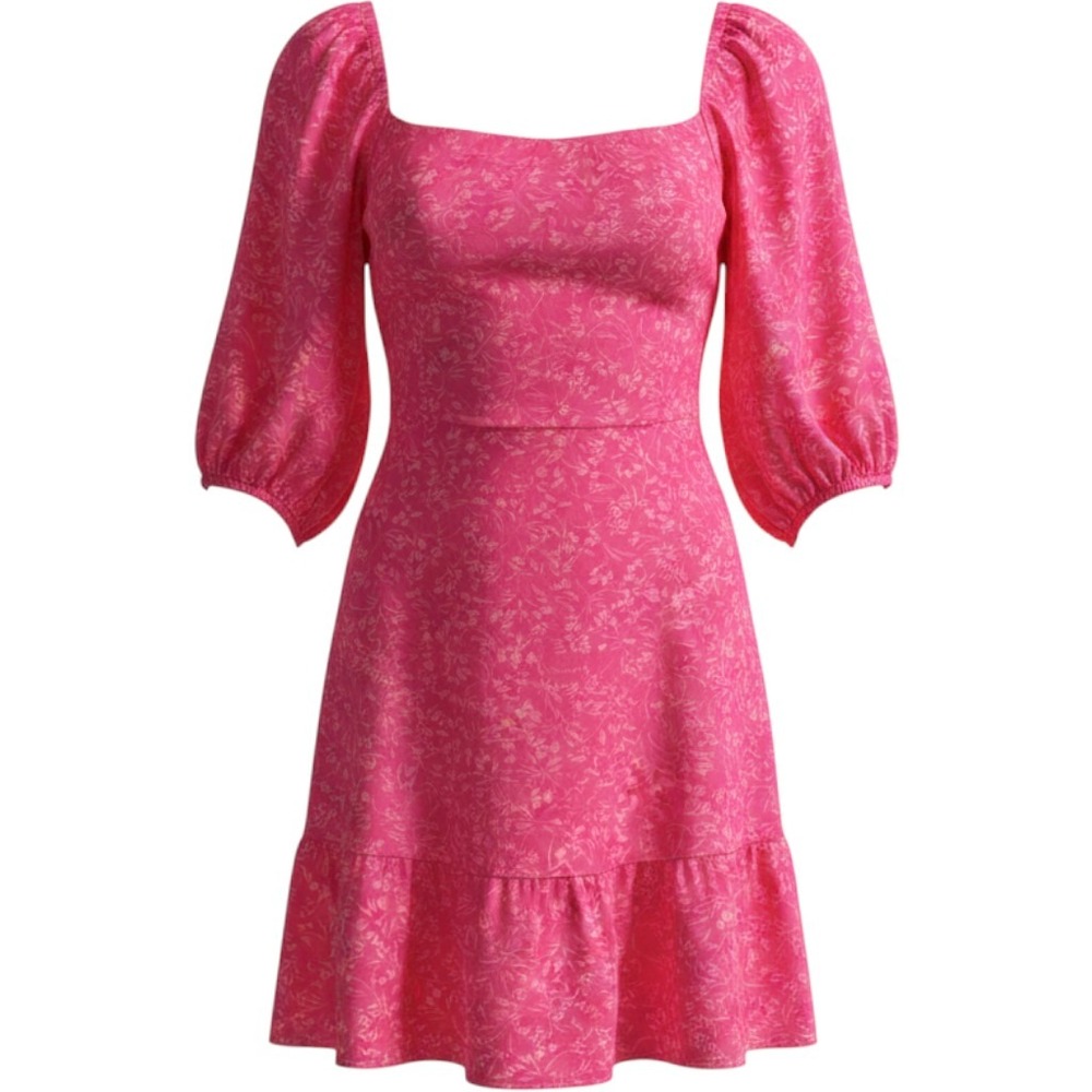 Terra & Sky Pink Floral Tiered Mini Dress Puff Sleeve Plus Size 2X 20W-22W Boho